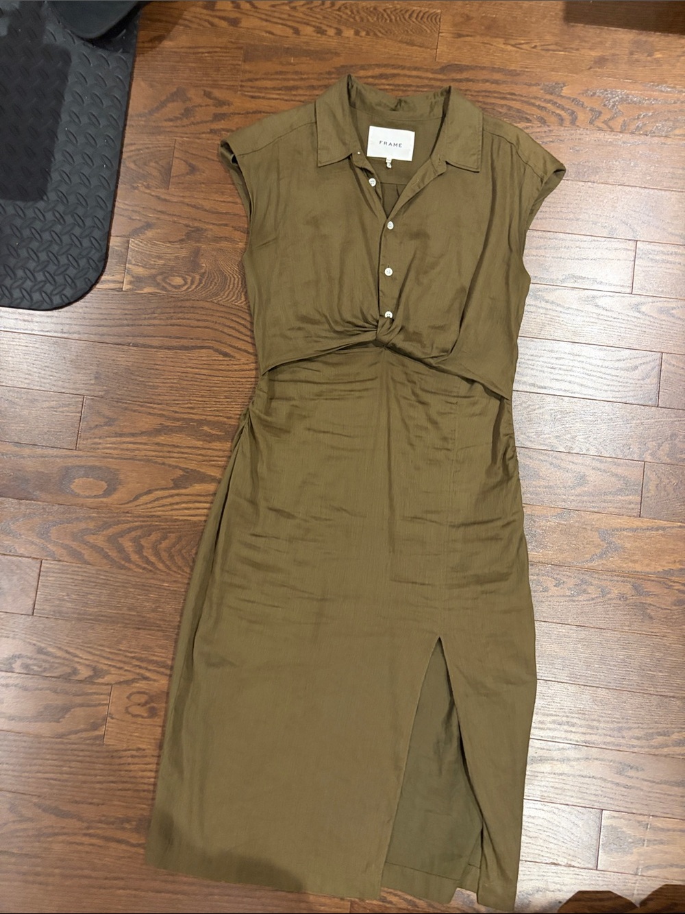 Frame Denim Olive Twist-Front Midi Dress